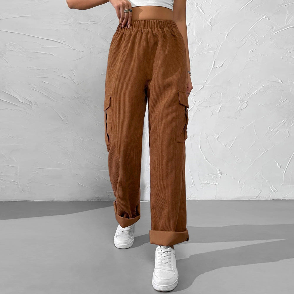 Damen Cargohose aus samtigem Material mit elastischem Bund und praktischen Seitentaschen Drune