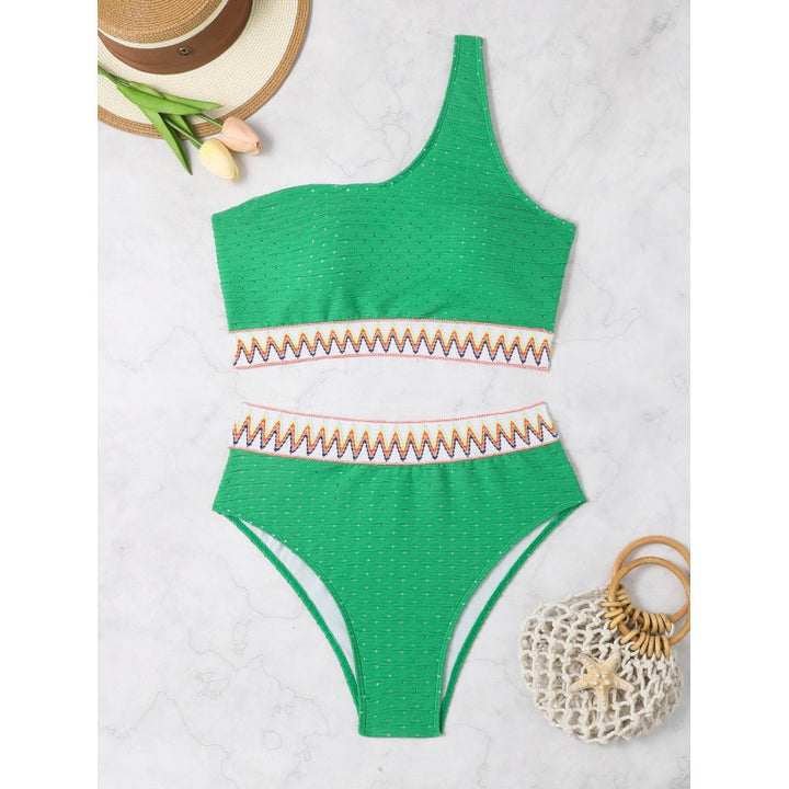 Damen Hochtailliertes Bikini-Set mit asymmetrischem Oberteil und dekorativem Muster Drune