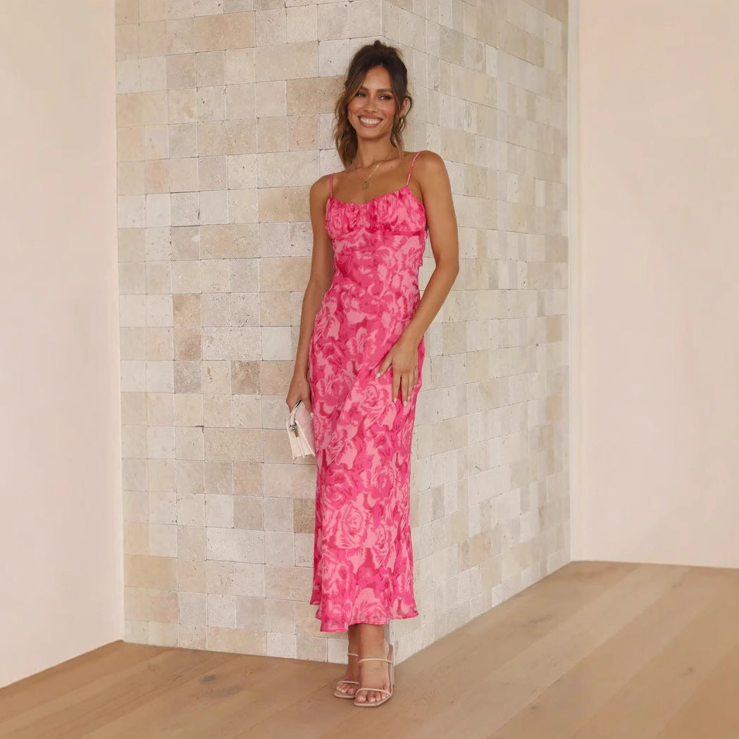 Damen Maxikleid mit floralem Wasserfarben-Design und verstellbaren Trägern Drune