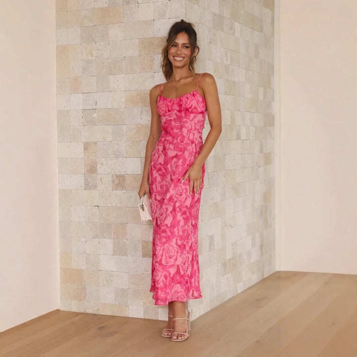 Damen Maxikleid mit floralem Wasserfarben-Design und verstellbaren Trägern Drune