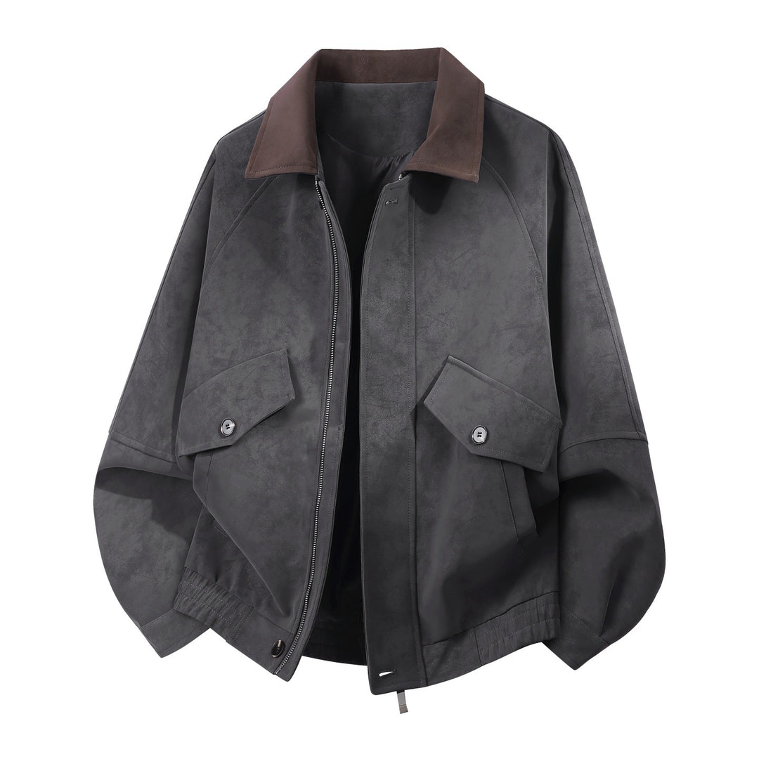 Herren oversized Velours-Blouson mit kontrastkragen und aufgesetzten Klappentaschen Drune