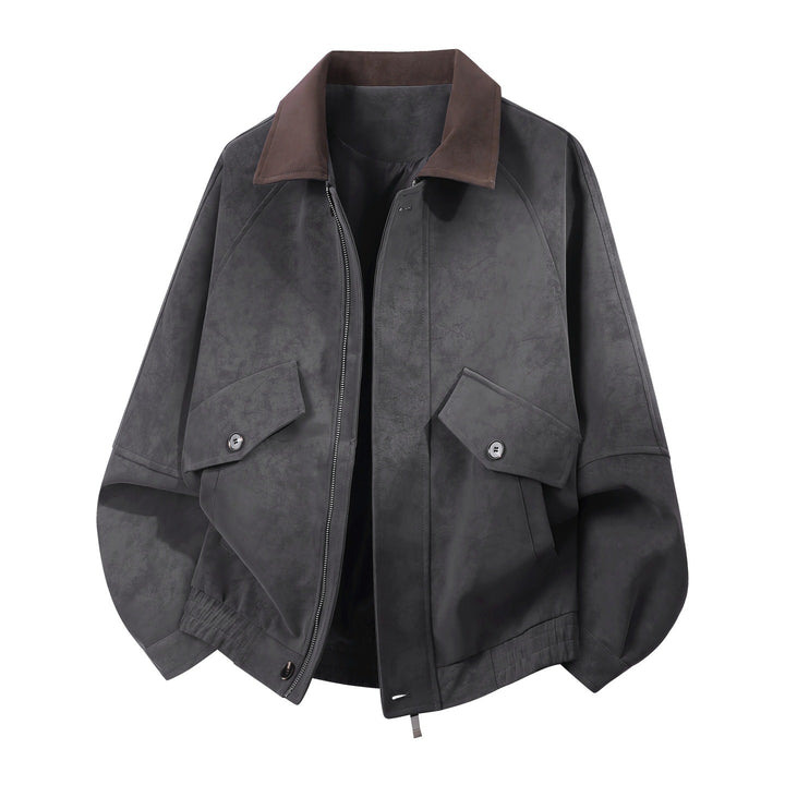 Herren oversized Velours-Blouson mit kontrastkragen und aufgesetzten Klappentaschen Drune