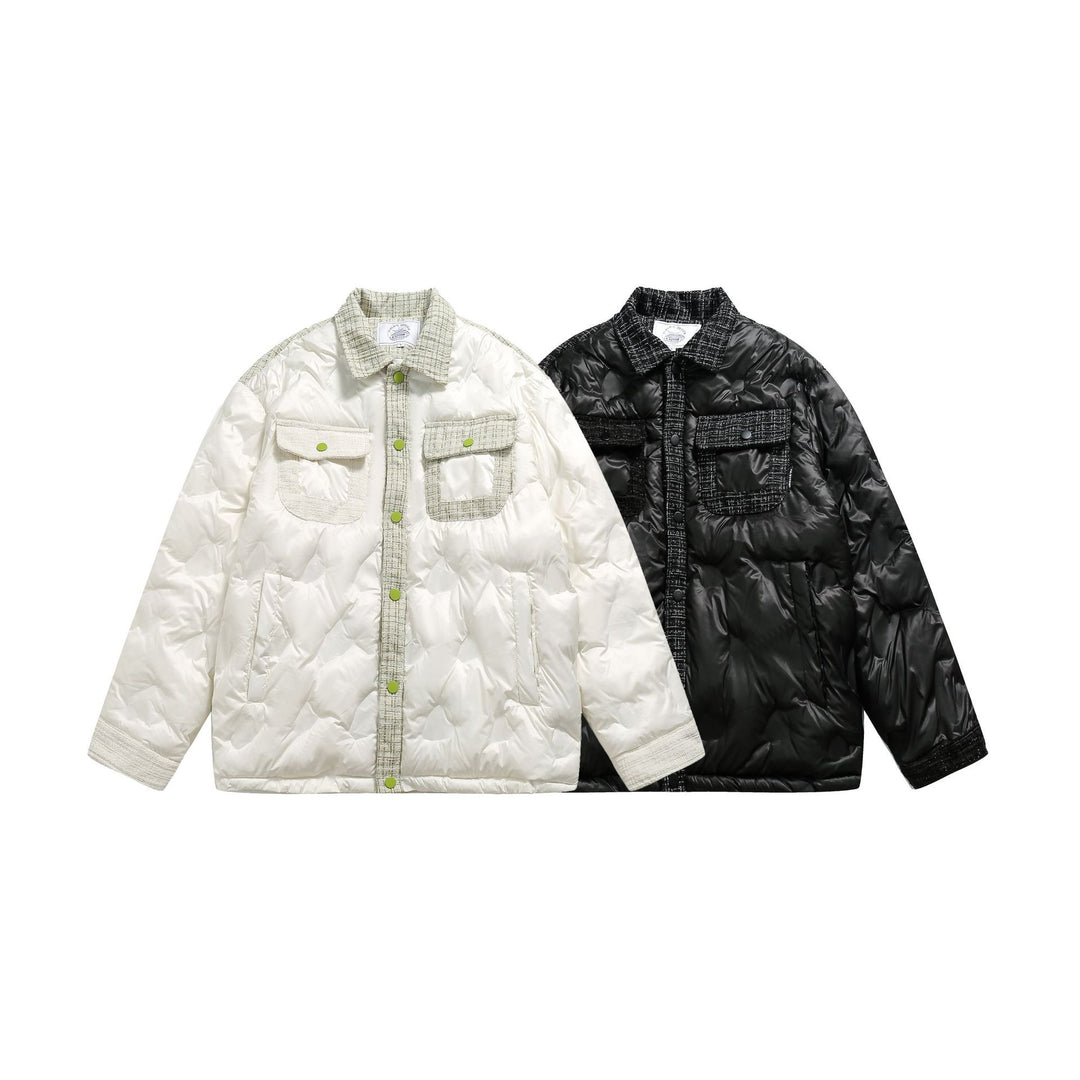 Damen gesteppte Hemdblousonjacke mit Tweedbesatz und Pattentaschen Drune