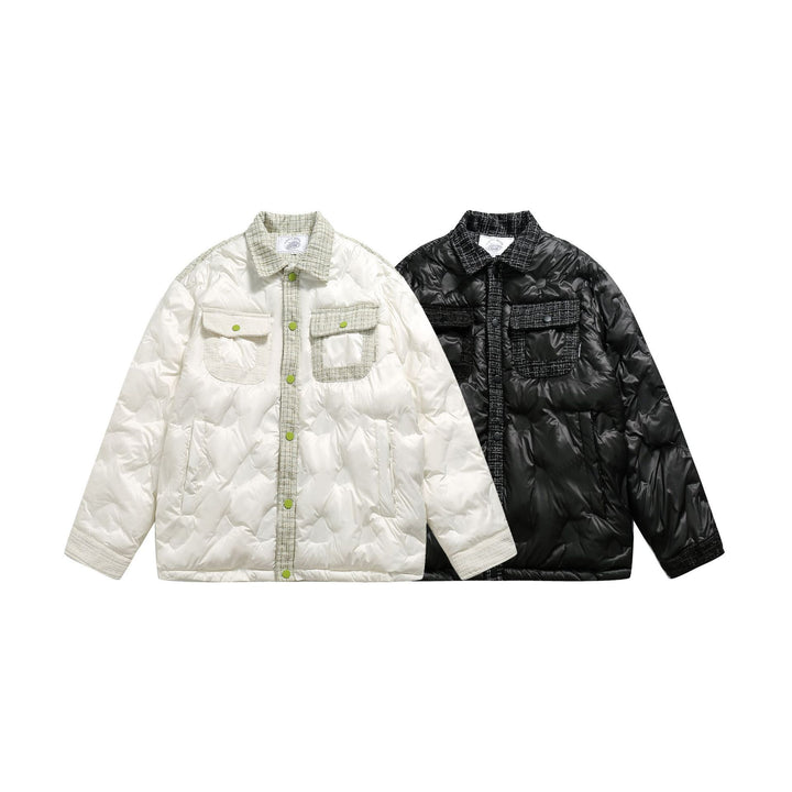 Damen gesteppte Hemdblousonjacke mit Tweedbesatz und Pattentaschen Drune