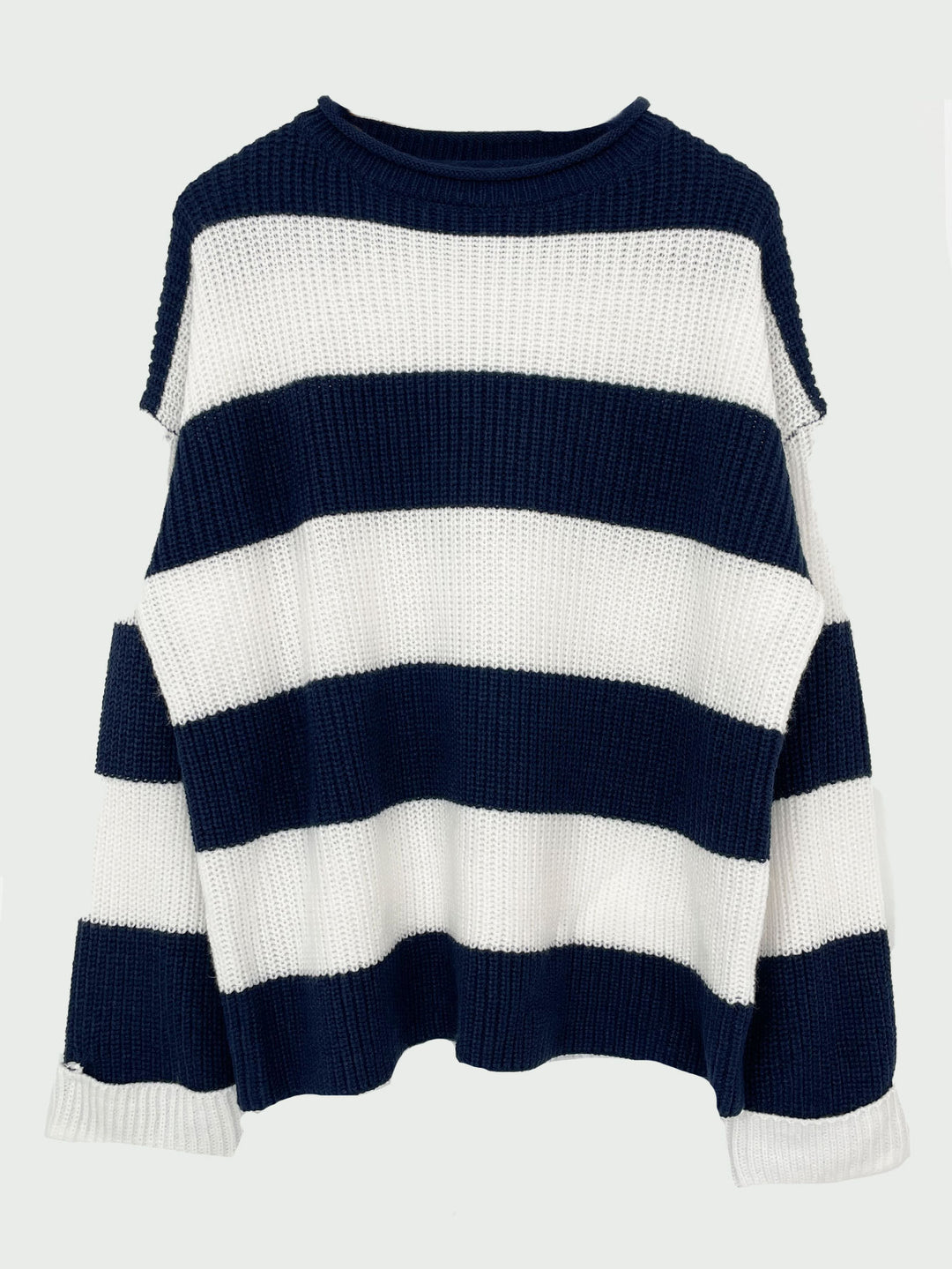Damen lässiger Strickpullover mit breiten Streifen und lockerer Passform Drune