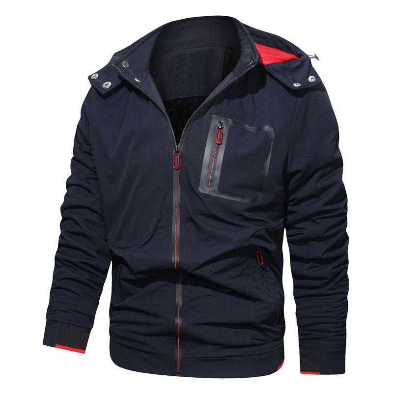 Herren Softshell-Hoodiejacke mit wasserdichten Reißverschlusstaschen und fleecegefüttertem Kragen Drune
