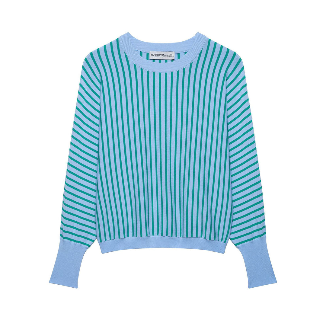 Damen Gestreifter Cropped Feinstrickpullover mit verlängerten Bündchen Drune