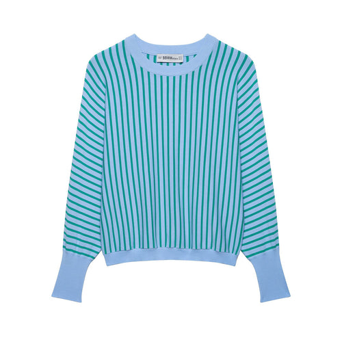 Damen Gestreifter Cropped Feinstrickpullover mit verlängerten Bündchen Drune