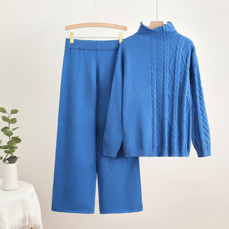 Damen gemütliches Strick-Loungewear-Set mit hochgeschlossenem Kragen Drune