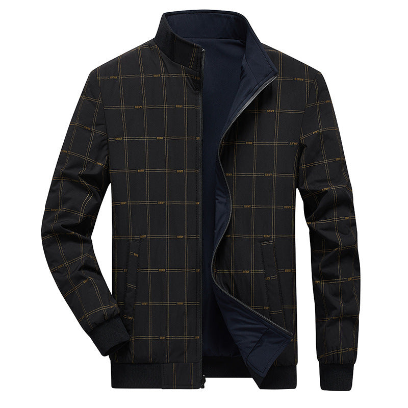 Herren Übergangsjacke mit Stehkragen, wasserabweisender Außenlage und kariertem Innenfutter Drune