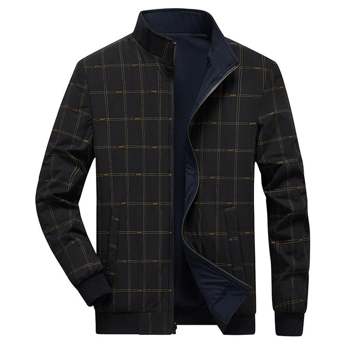 Herren Übergangsjacke mit Stehkragen, wasserabweisender Außenlage und kariertem Innenfutter Drune