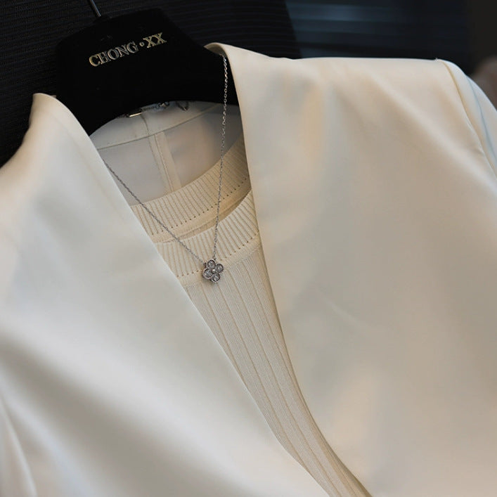 Damen Minimalistischer taillierter Einreihiger Blazer ohne Revers mit offener Kragenlinie Drune