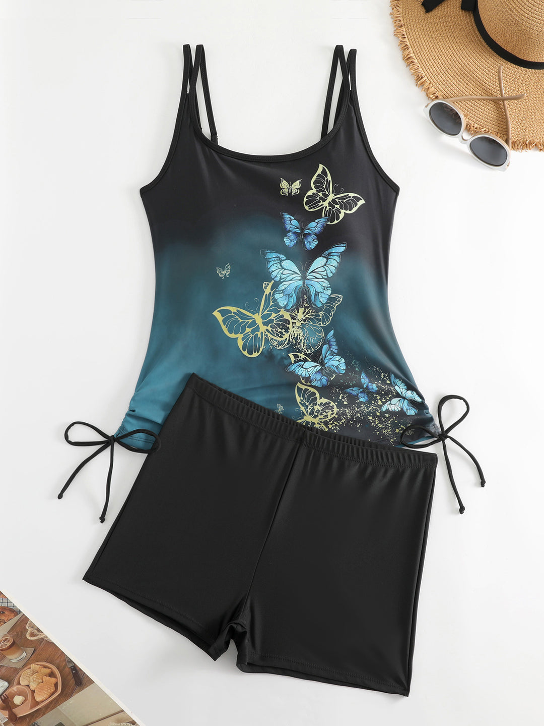 Damen Tankini mit Schmetterlingsmotiv und Badeshorts Drune