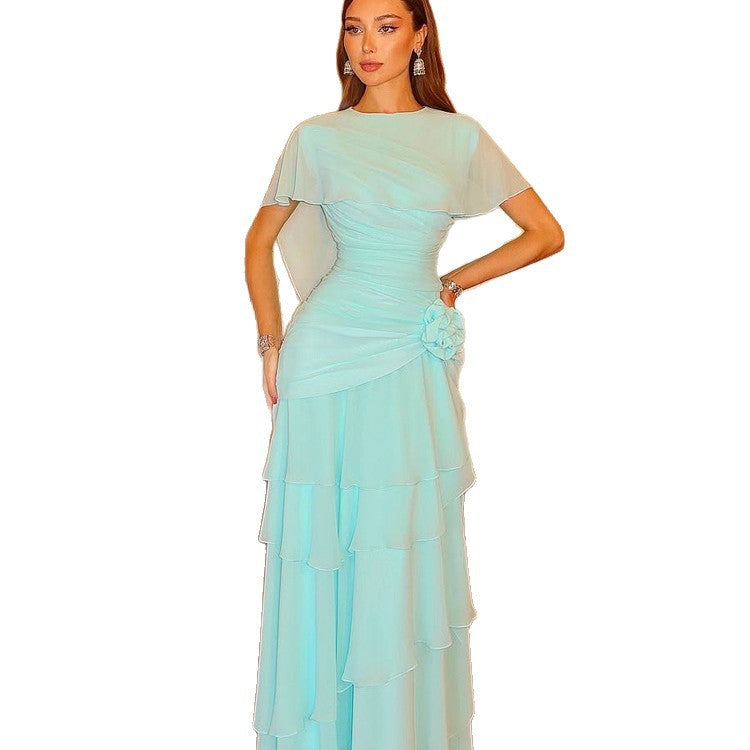 Damen Fließendes Stufenvolant-Abendkleid mit taillierter Drapierung Drune