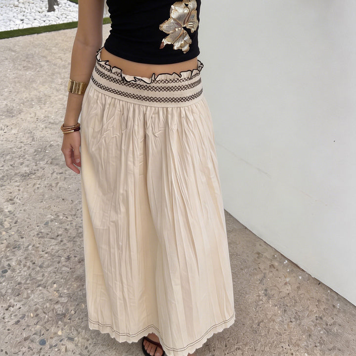 Damen Midirock mit Smokbund hoher Taille und ausgestellter A‑Linie Drune