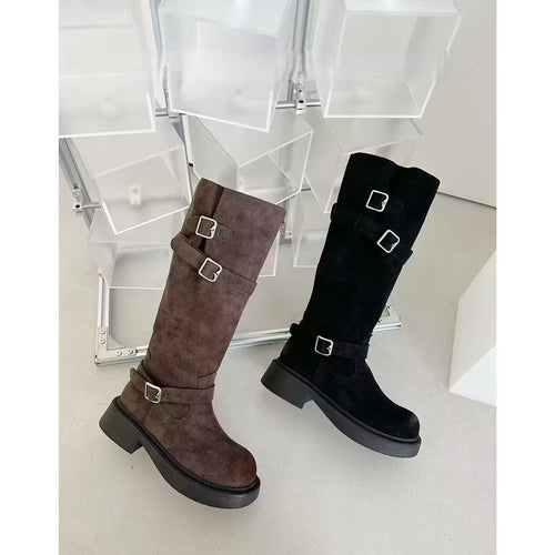 Damen Modische Overkneestiefel mit Schnallen-Design Drune