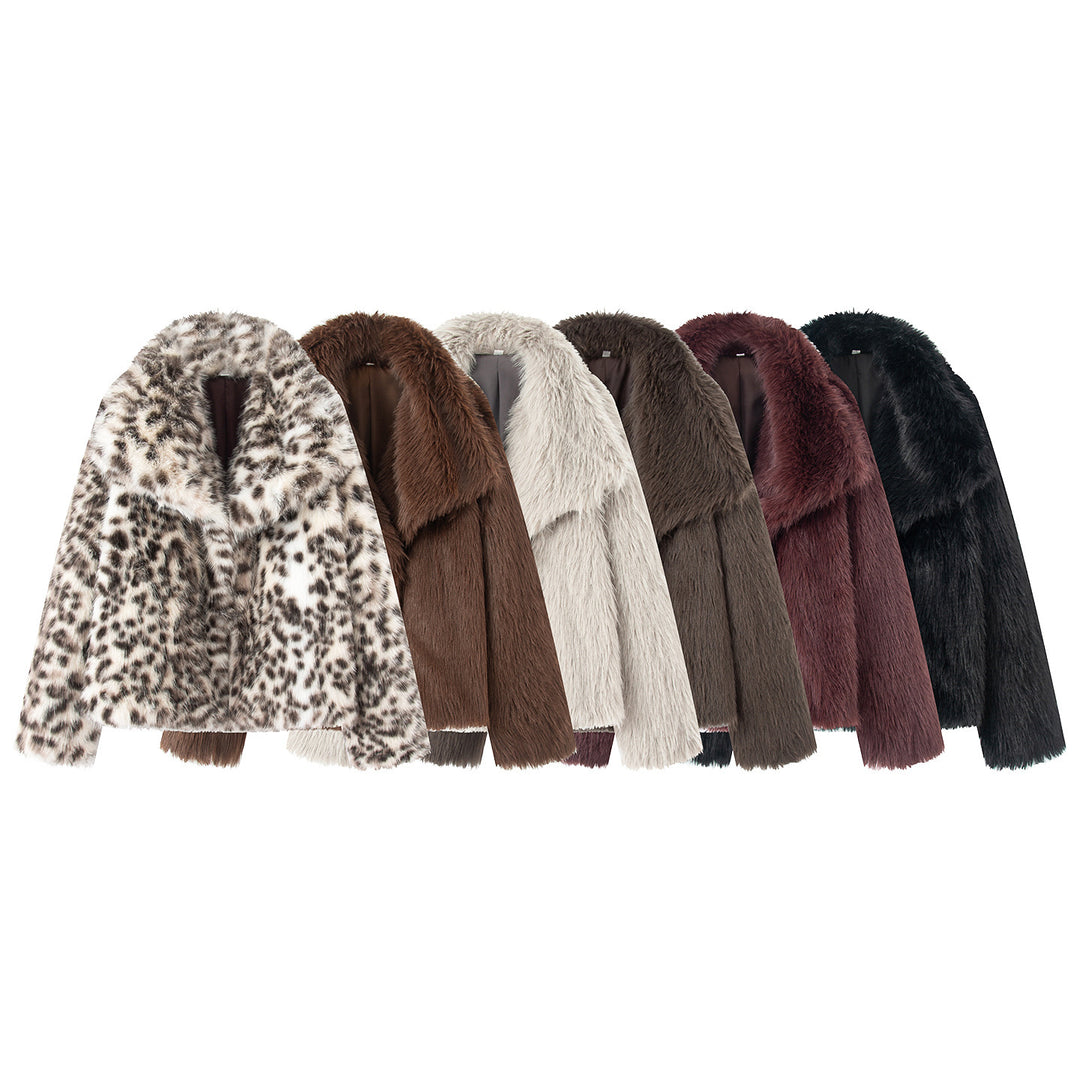 Damen nan kurze Kunstfelljacke mit extra großem Schalkragen und luxuriöser Softwattierung Drune