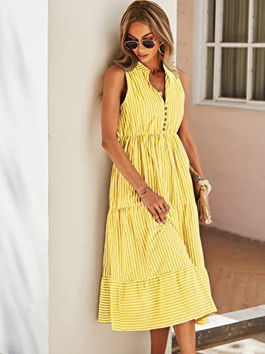 Damen Midikleid mit gestreiftem Design und Knopfleiste Drune