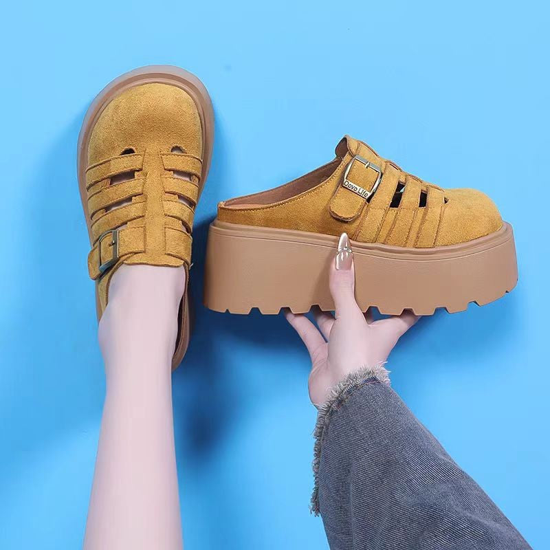 Damen Plateau Clogs mit offenen Riemen und modischer Schnalle Drune