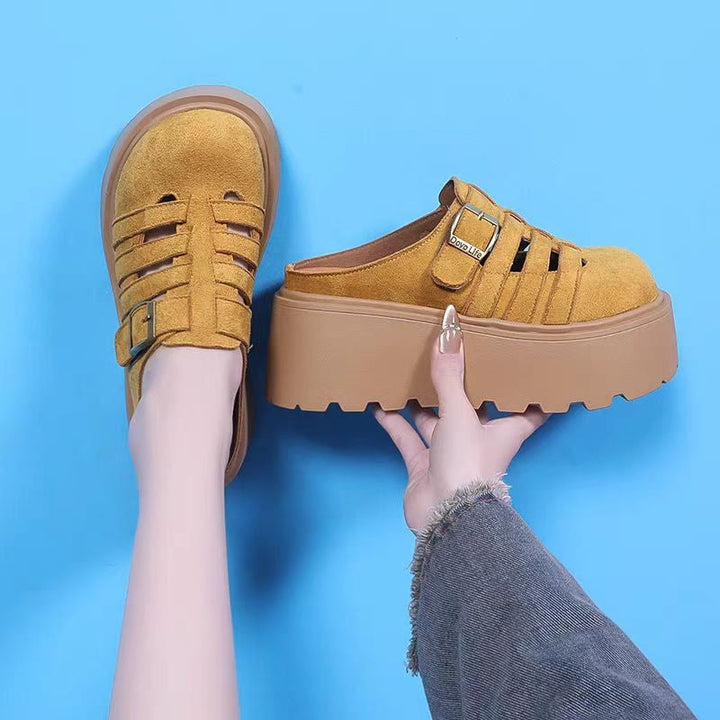 Damen Plateau Clogs mit offenen Riemen und modischer Schnalle Drune