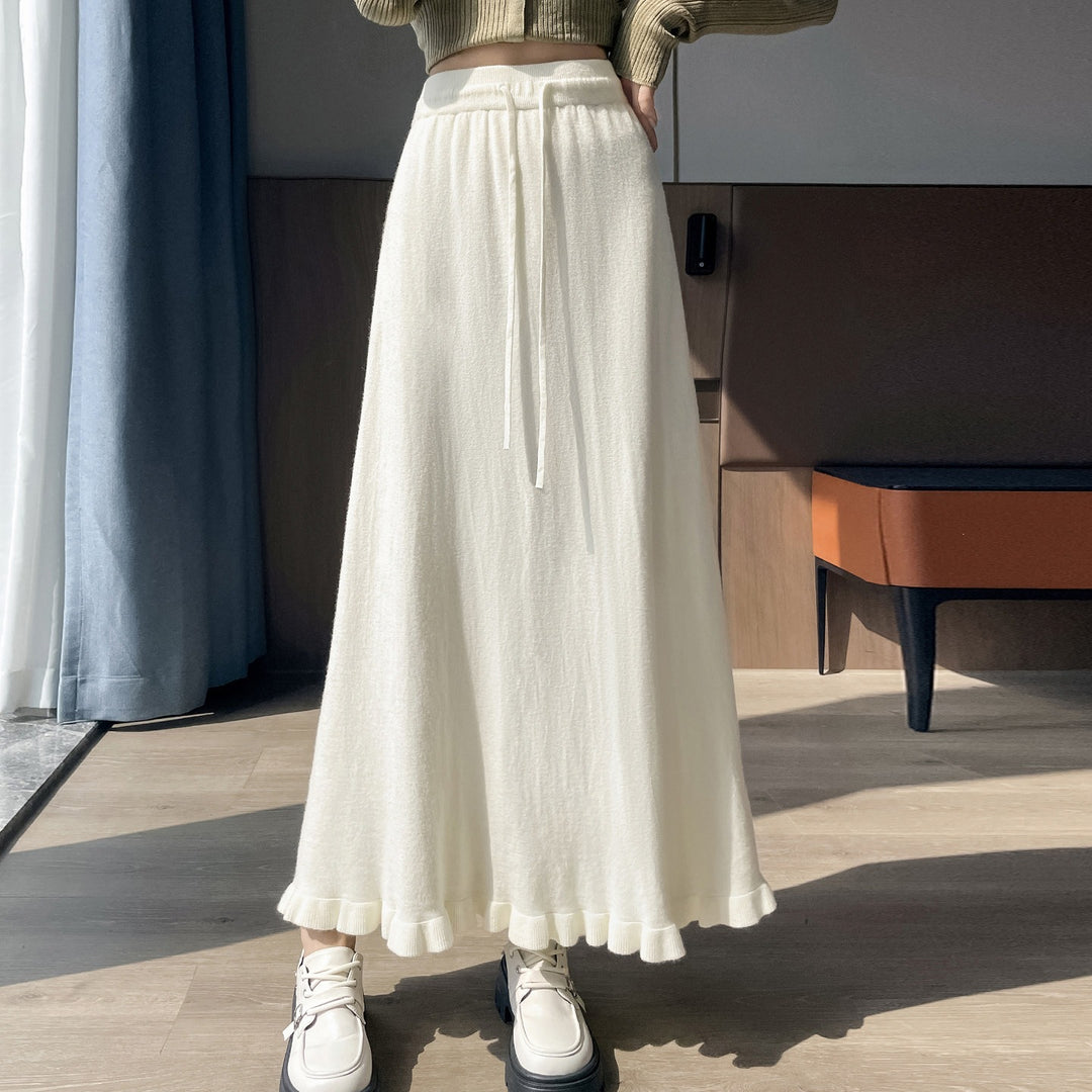 Damen Eleganter und fließender Maxirock mit Volantabschluss Drune
