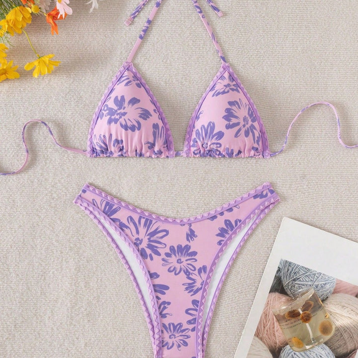 Damen Triangel-Bikini mit verspieltem Blumenmuster Drune