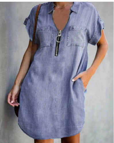 Damen Freizeit Denim-Kleid mit praktischen Taschen und Reißverschluss Drune