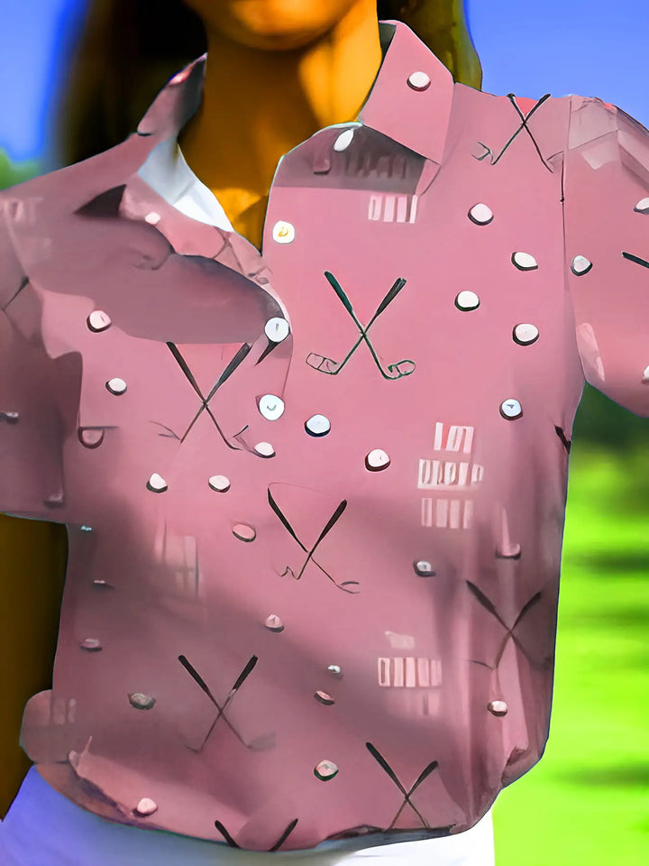 Damen Kurzarm-Hemd mit modischem Golf-Print und komfortablem Schnitt Drune