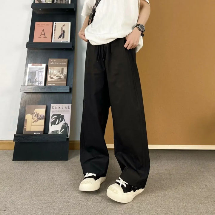 Damen lockere Palazzo-Hose mit elastischem Bund und tiefen Taschen Drune