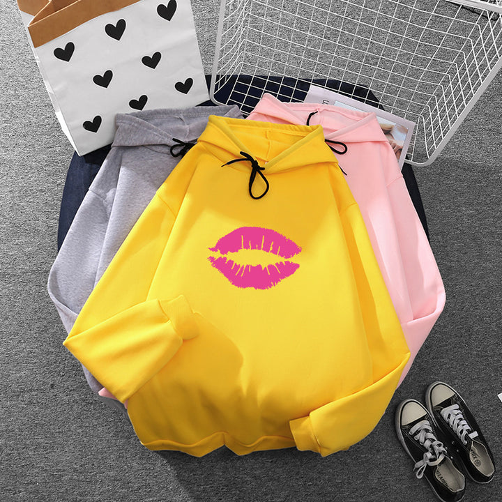Damen Hoodie mit auffälligem Lippenmotiv Drune