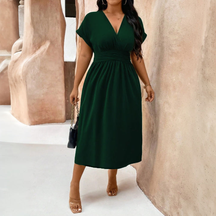 Damen Midikleid mit V-Ausschnitt und tailliertem Design Drune