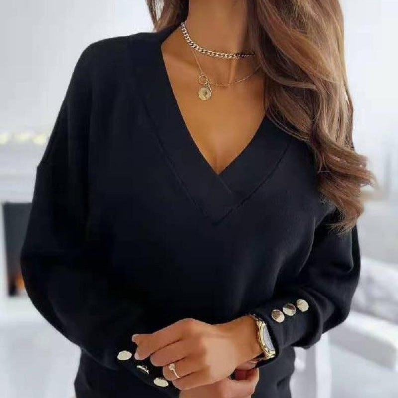 Damen lässiger V-Ausschnitt Pullover aus weichem Baumwollmix Drune