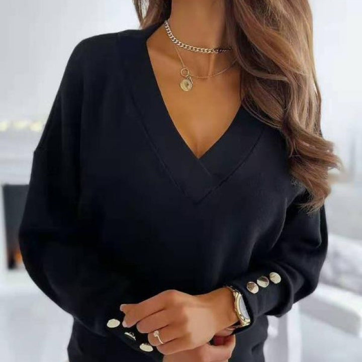 Damen lässiger V-Ausschnitt Pullover aus weichem Baumwollmix Drune