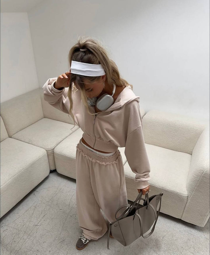 Damen cropped Sportanzug mit lässiger Passform und weit geschnittenen Hosen Drune