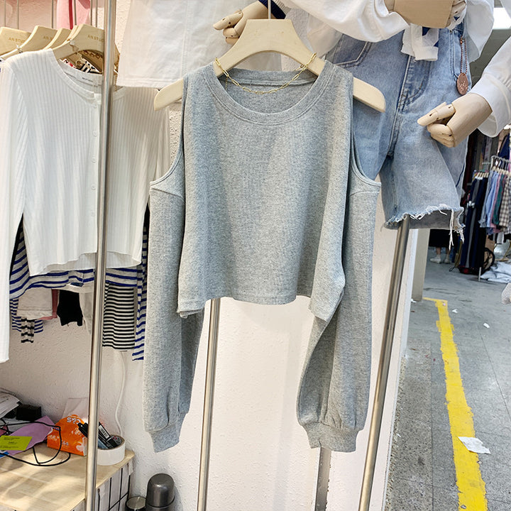 Damen lässiges Crop-Top mit langen Ärmeln Drune