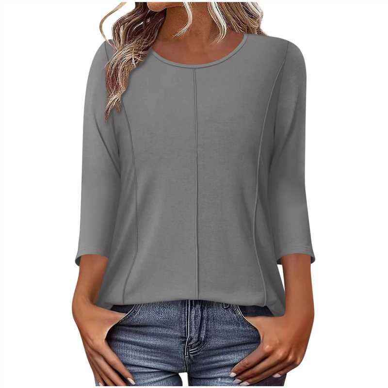 Damen nan lässiges Shirt mit dreiviertelärmeln und dekorativer Mittelnaht Drune