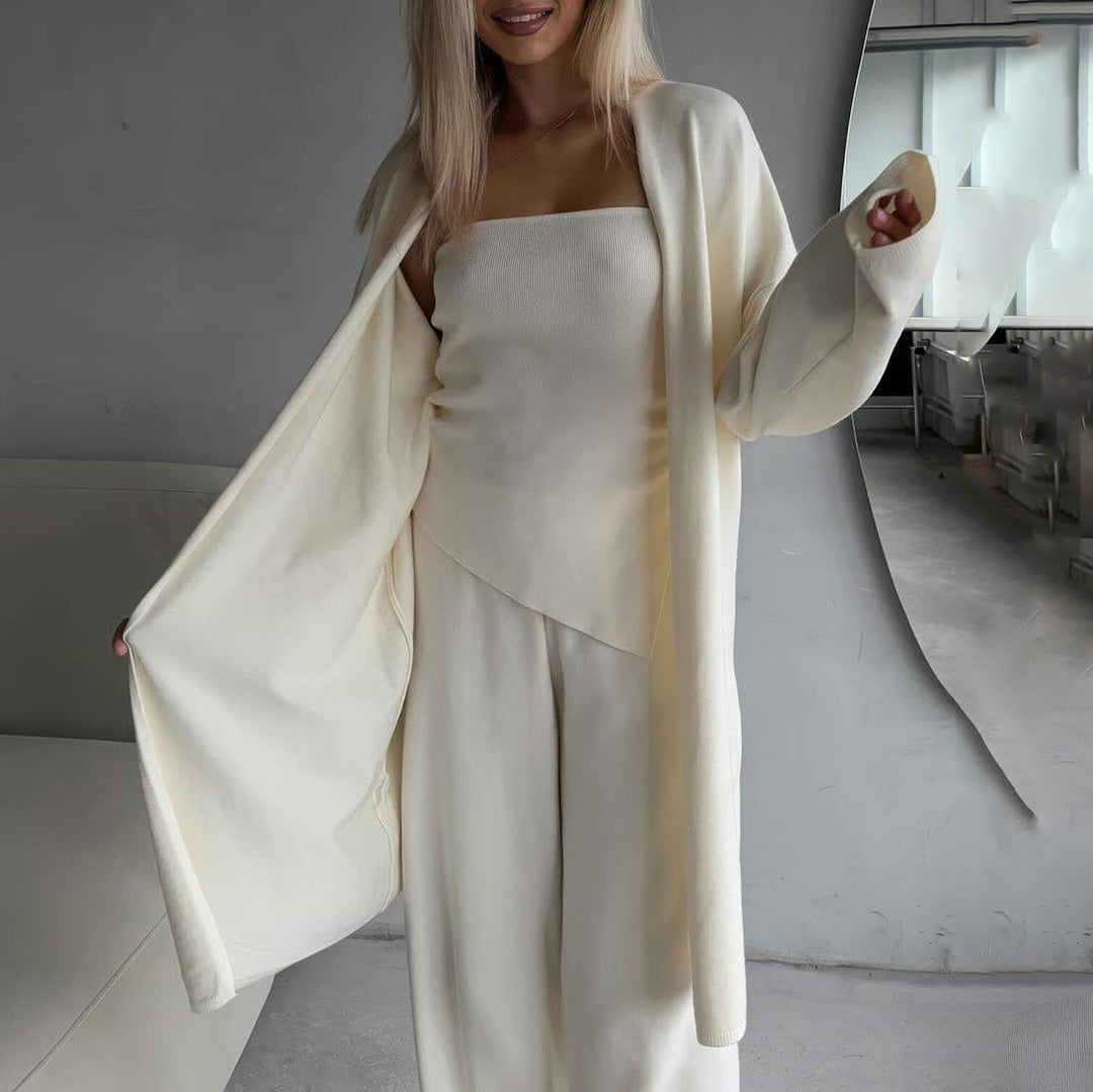 Damen Luxus Lounge-Set mit ärmellosem Top und weitem Cardigan Drune