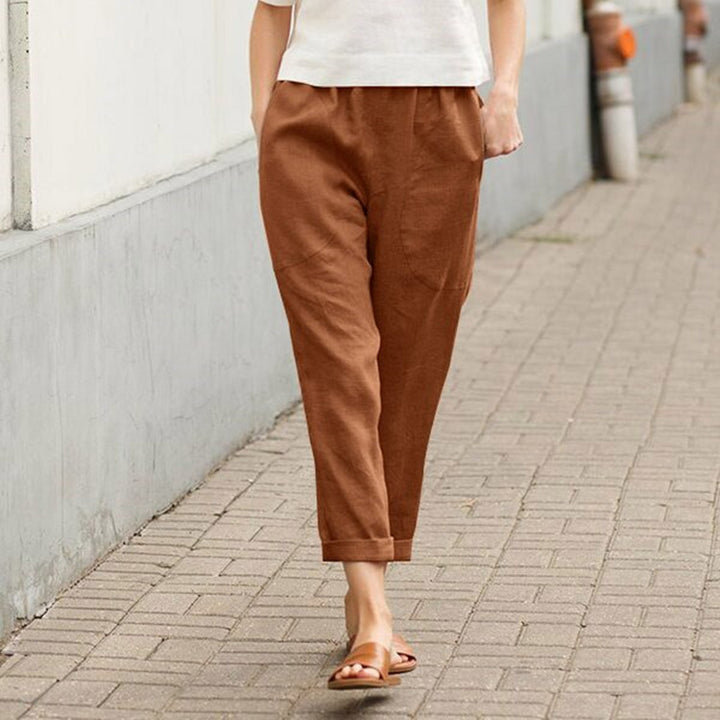 Damen nan leichte Leinenhose mit elastischem Bund, seitlichen Eingrifftaschen und gekrempeltem Saum Drune