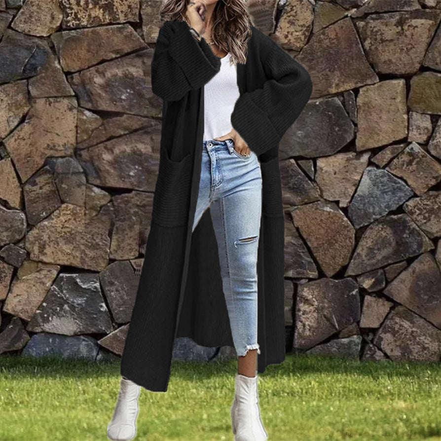 Damen Langstrickjacke mit großzügigen Taschen und elegantem offenem Design Drune