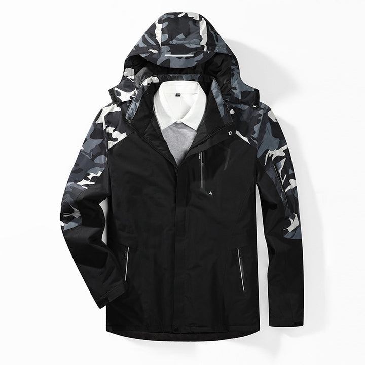 Herren Camouflage Regenjacke mit Kapuze und verstärkten Reißverschlusstaschen Drune