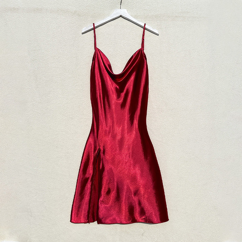 Damen Satin Kleid mit tiefem Ausschnitt Drune