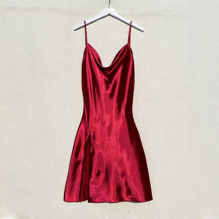 Damen Satin Kleid mit tiefem Ausschnitt Drune