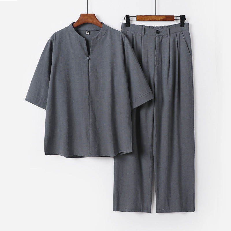Herren Zweiteiliges Leichtes Freizeitset mit Stehkragen und elastischer Bundhose Drune