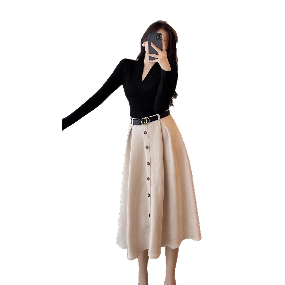 Damen Elegantes Midikleid mit Knopfleiste Drune