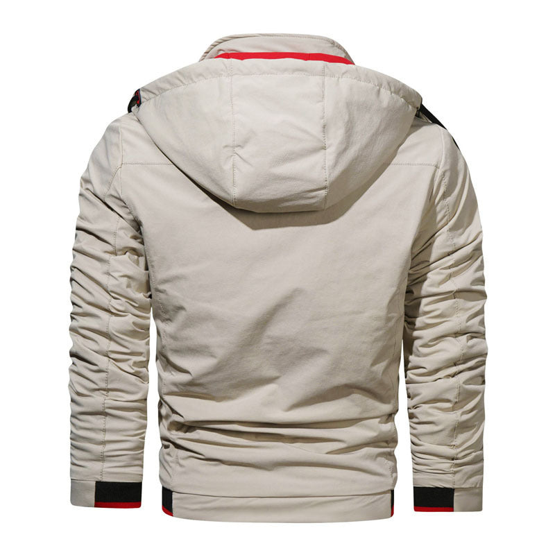 Herren leichte Kapuzen-Übergangsjacke mit wasserabweisender Oberfläche, verdeckten Reißverschlüssen und raffinierten Raffärmeln Drune