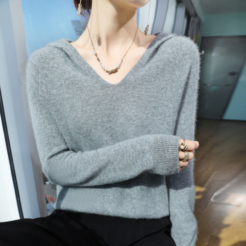 Damen Kuscheliger Kapuzenpullover im Angora‑Look mit feinem Rippbund Drune