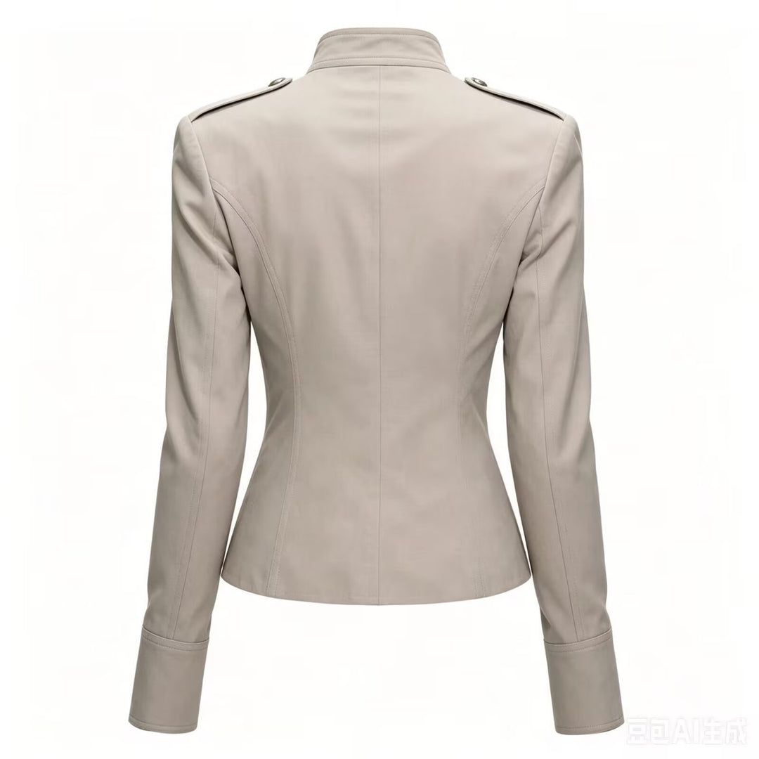 Damen Taillierte Military‑Inspired Jacke mit Stehkragen, Zierknopfreihe und Reißverschluss Drune
