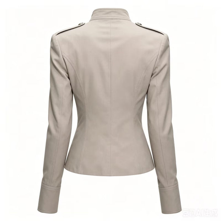 Damen Taillierte Military‑Inspired Jacke mit Stehkragen, Zierknopfreihe und Reißverschluss Drune