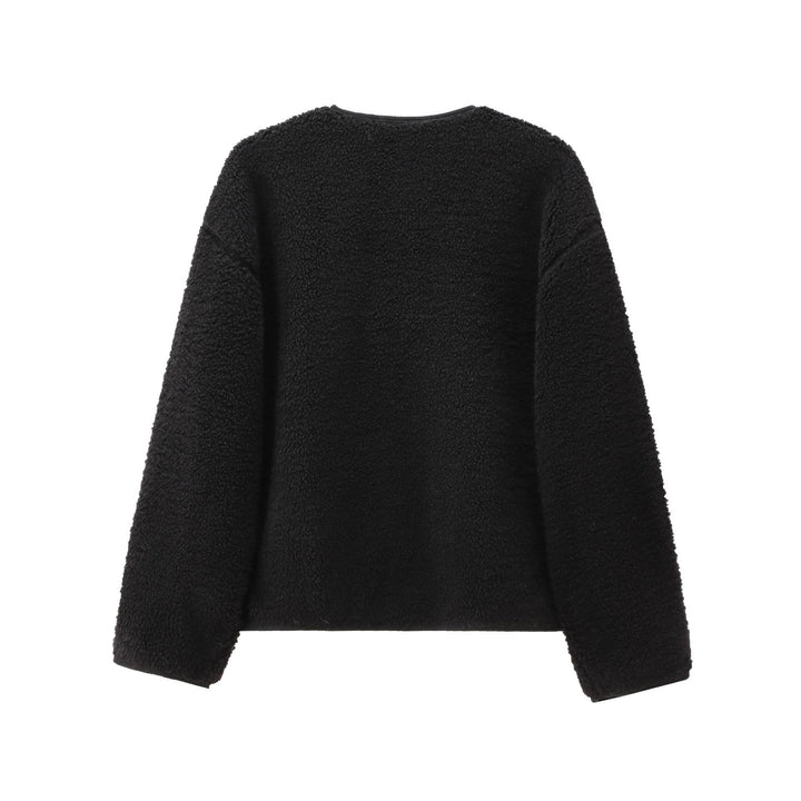 Damen nan kurz geschnittene Teddyjacke mit Druckknopfleiste und aufgesetzten Taschen Drune