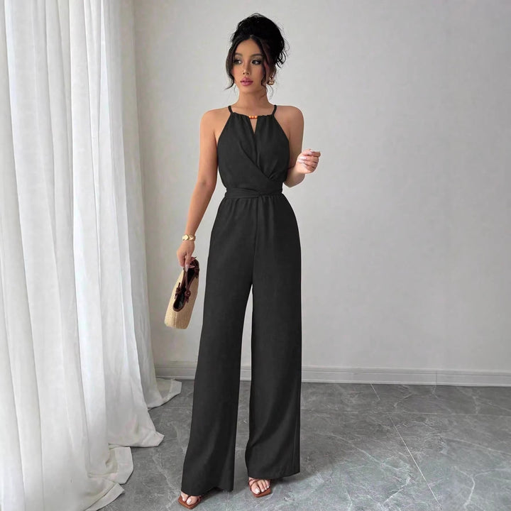 Damen Ärmelloser Neckholder-Jumpsuit mit Wickeloberteil und weitem Bein Drune